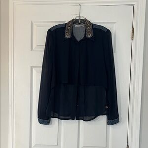 Gaudi' Women's Top in Denim Gray with Gold Logo